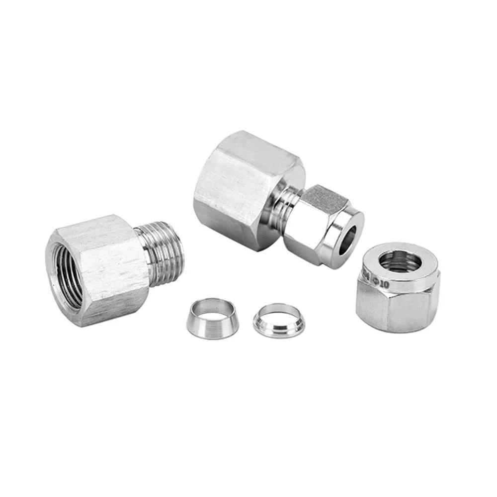 Stainless Steel 304 Compression Tube Fitting for Three Eighths Inch Tube OD to Three Eighths Inch NPT Female Coupler Pack of 2 Components