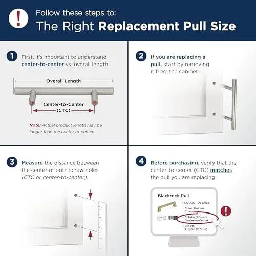 Diagram explaining how to measure center-to-center size for oil rubbed bronze cabinet pull installation.