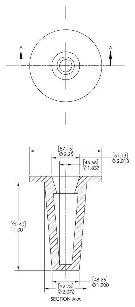 Technical drawing of T Series Red LD-PE Cap And Plug Set 40 Pack for Protective Closures with dimensions and specifications.
