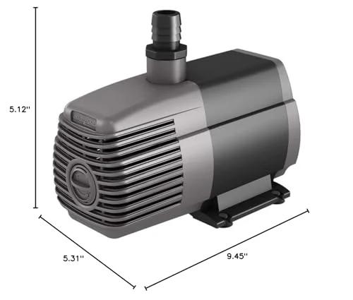 Powerful 1000 GPH Submersible Water Pump For Indoor And Outdoor Ponds Aquariums And Hydroponics With 92 Watt Inline Or Submersible Setup For 55 Gallon Reservoirs 6ft Power Cord Oil Free UL Listed Black By Hydrofarm AAPW1000, side view with dimensions.