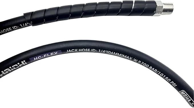 Heavy Duty 6.6 Ft Hydraulic Hose Assembly 1/4 Inch ID, 10,000 PSI Max, 3/8 Inch NPT Thread with Swivel Coupler, close-up view
