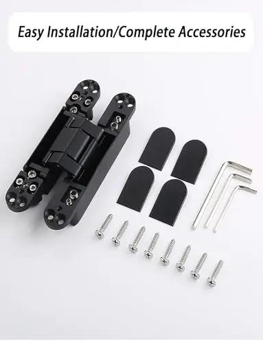 Adjustable 180 Degree No-Squeak Silent Concealed Hinge For Wooden And Folding Doors Invisible Cross Hinge With Multi-Directional Adjustment For A Clean Seamless Look 1 Pack Silver 110x30mm 4.3x1.2 with installation accessories
