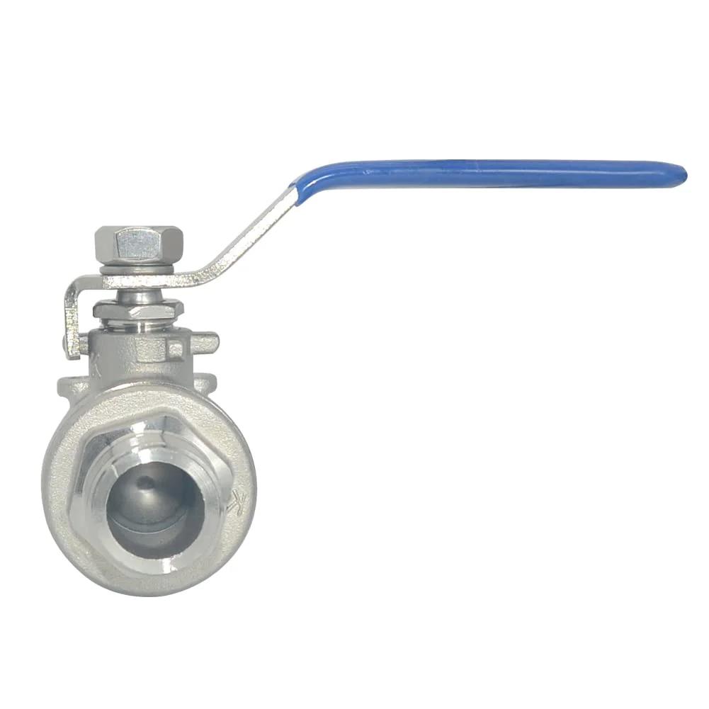Front view of Full Port 304 Stainless Steel Ball Valve One Half Inch Heavy Duty Workhorse For Water Oil And Gas 1000 WOG Serviceable With NPT Threads PTFE Seals Low Torque Manual Lever.