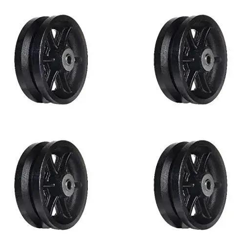 Beefy Heavy Duty Cast Iron V Groove Caster Wheels Set Of Four With Straight Roller Bearings 6 Inch Diameter By 2 Inch Wheel Width One Half Inch Axle Up To 4000 Lbs Total Capacity Pack Of Four SY America