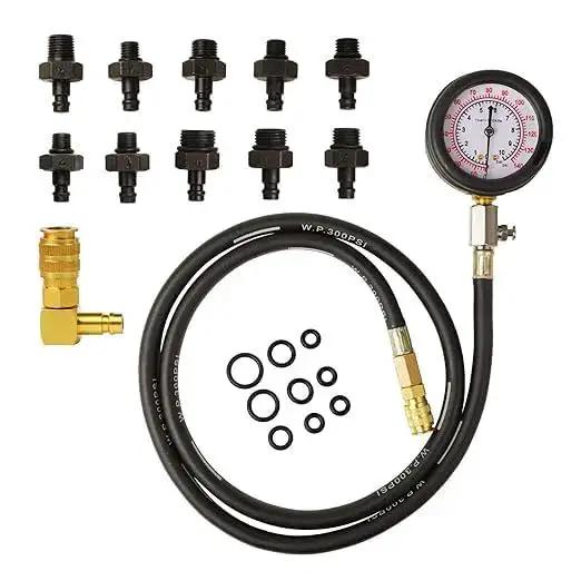 Oil Pressure Test Kit For Cars And Trucks With 0 To 140 Psi Dual Scale Engine Oil Pressure Gauge, 3 Inch Dial, Hose, Adapters
