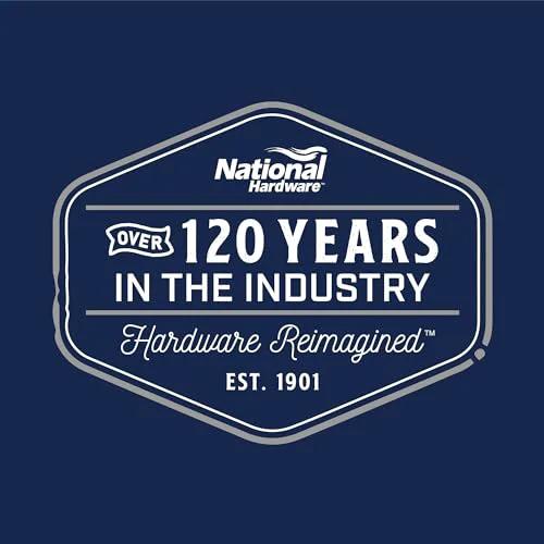 National Hardware logo celebrating over 120 years in the industry with text "Hardware Reimagined" and "Est. 1901" on blue background.
