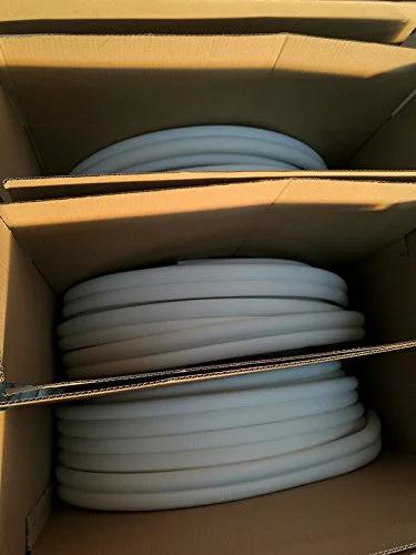Quarter Inch Insulated Copper Coil Line For HVAC And Refrigeration, Seamless Copper Tube With Half Inch White Insulation, boxed view