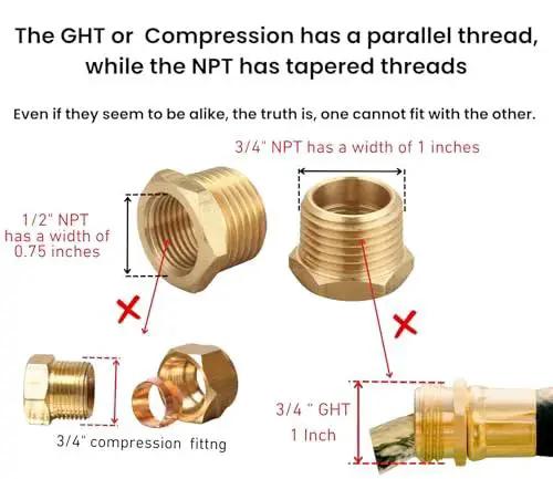 Brass NPT Male To NPT Female Reducer Hex Bushing Three Quarter Inch To One Half Inch Pipe Fittings Comparison with Compression Threads