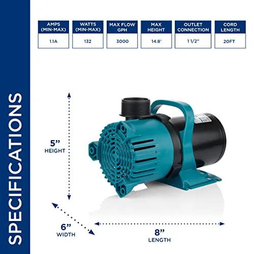 Beast 3000 GPH Vortex Submersible Pump for ponds waterfalls and fountains energy-saving durable design black teal finish