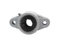 Front view of Single 35mm Accu-Loc wide 2-bolt flange thermoplastic housing, white, sealed ball bearing insert with contact seal.