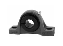 Durable nickel pillow block bearing with Accu-Loc RF mounting, front view, for reliable single-row ball bearing support.