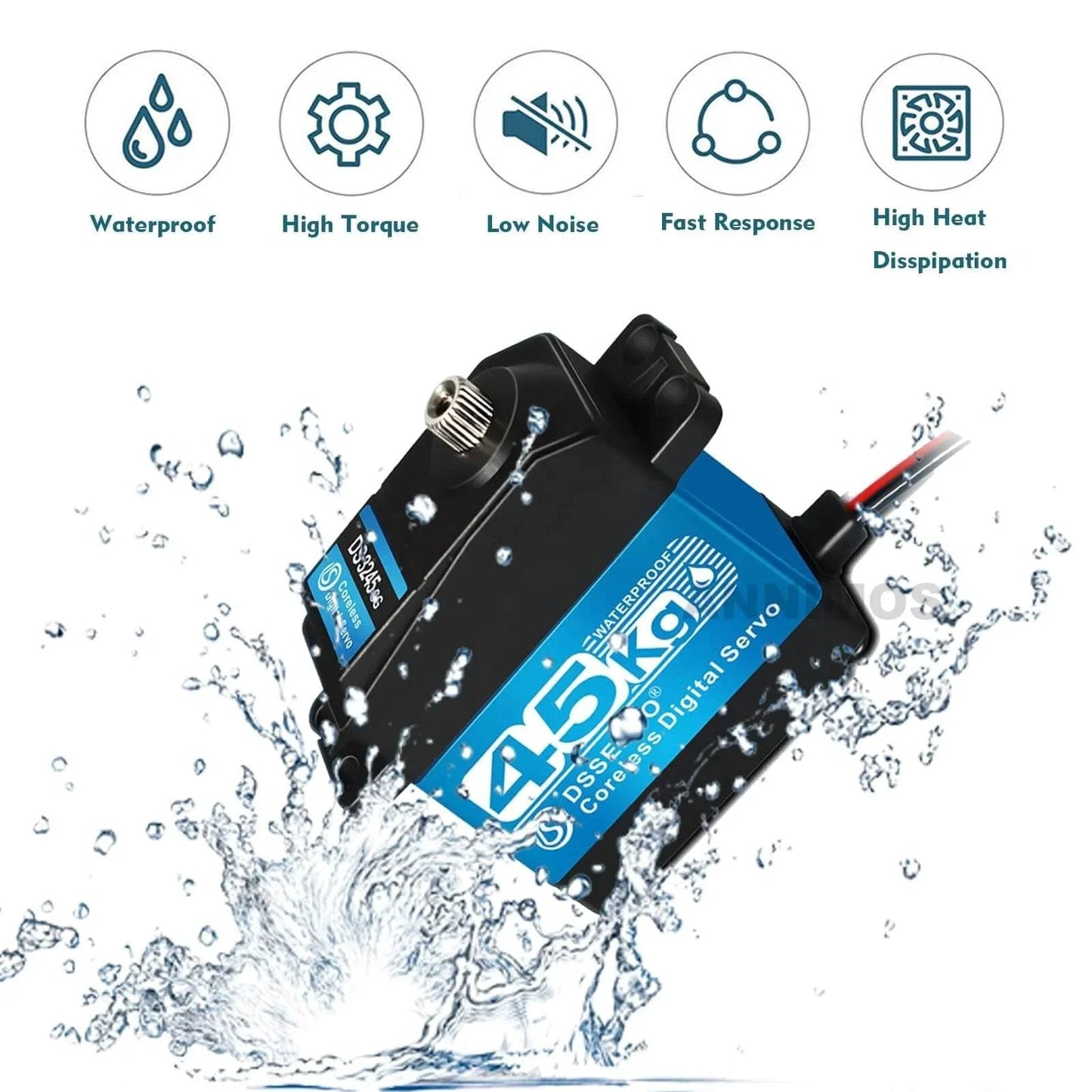 45KG High Torque Servo 8.4V Coreless RC Steering Servo Motors, waterproof, stainless steel gear, outdoor use illustration
