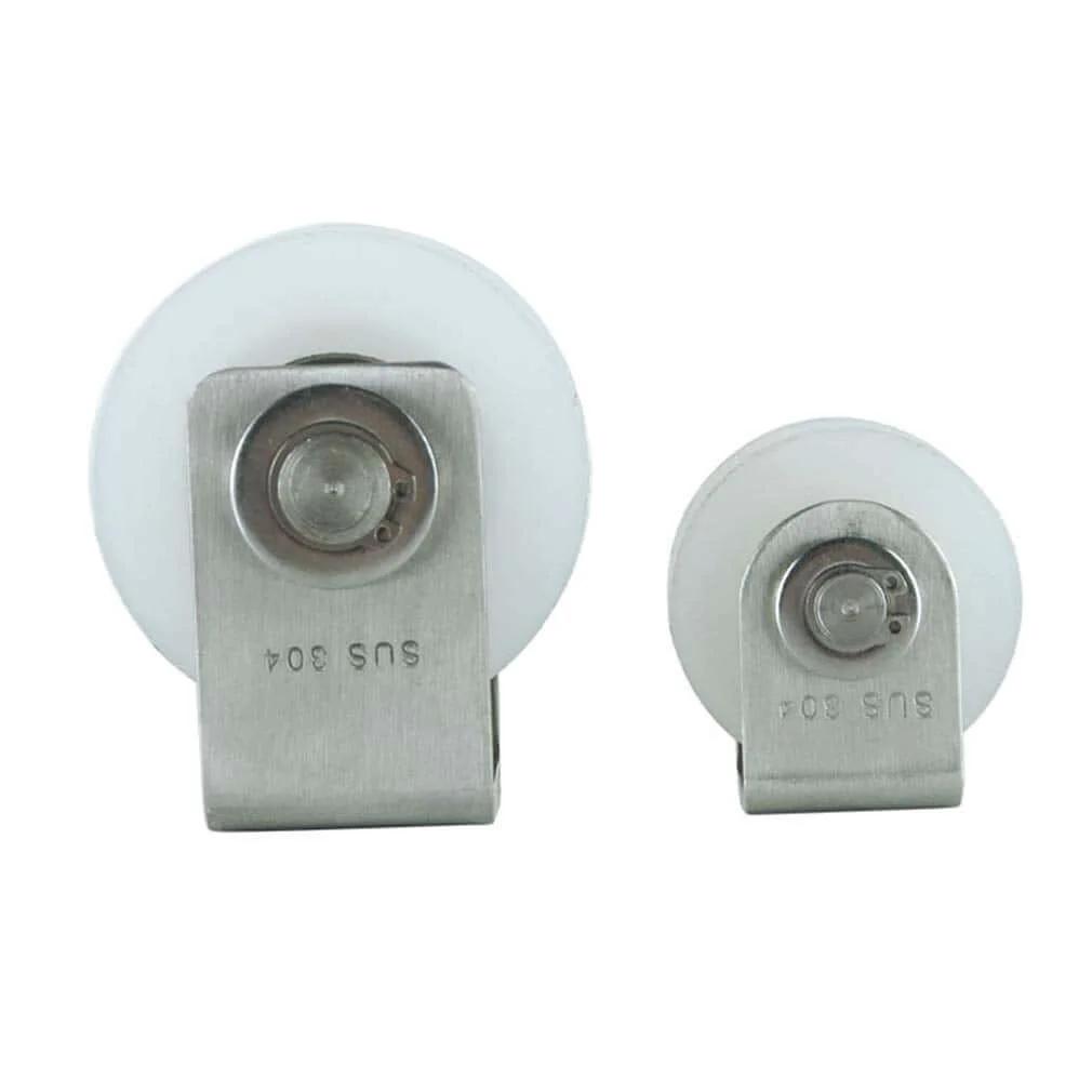 Front view of heavy duty nylon sliding track roller with 304 stainless steel bracket for pulley, pulley wheel, directional pulley use