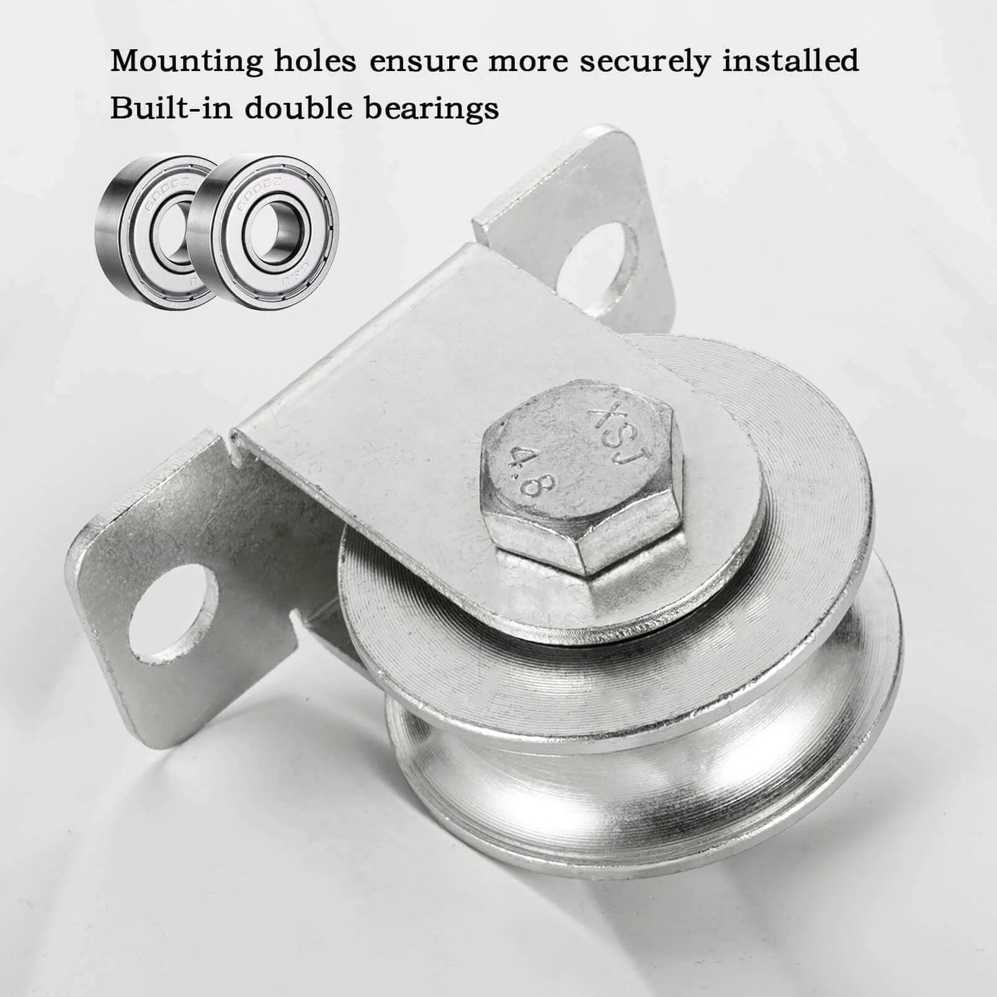 Cable Pulley 48mm Wheel Wall Mount, Bearings Inside, Stainless Steel Rope Pulley for Pulley System, Sliding Gate, Load 1100 LB, 1Pcs