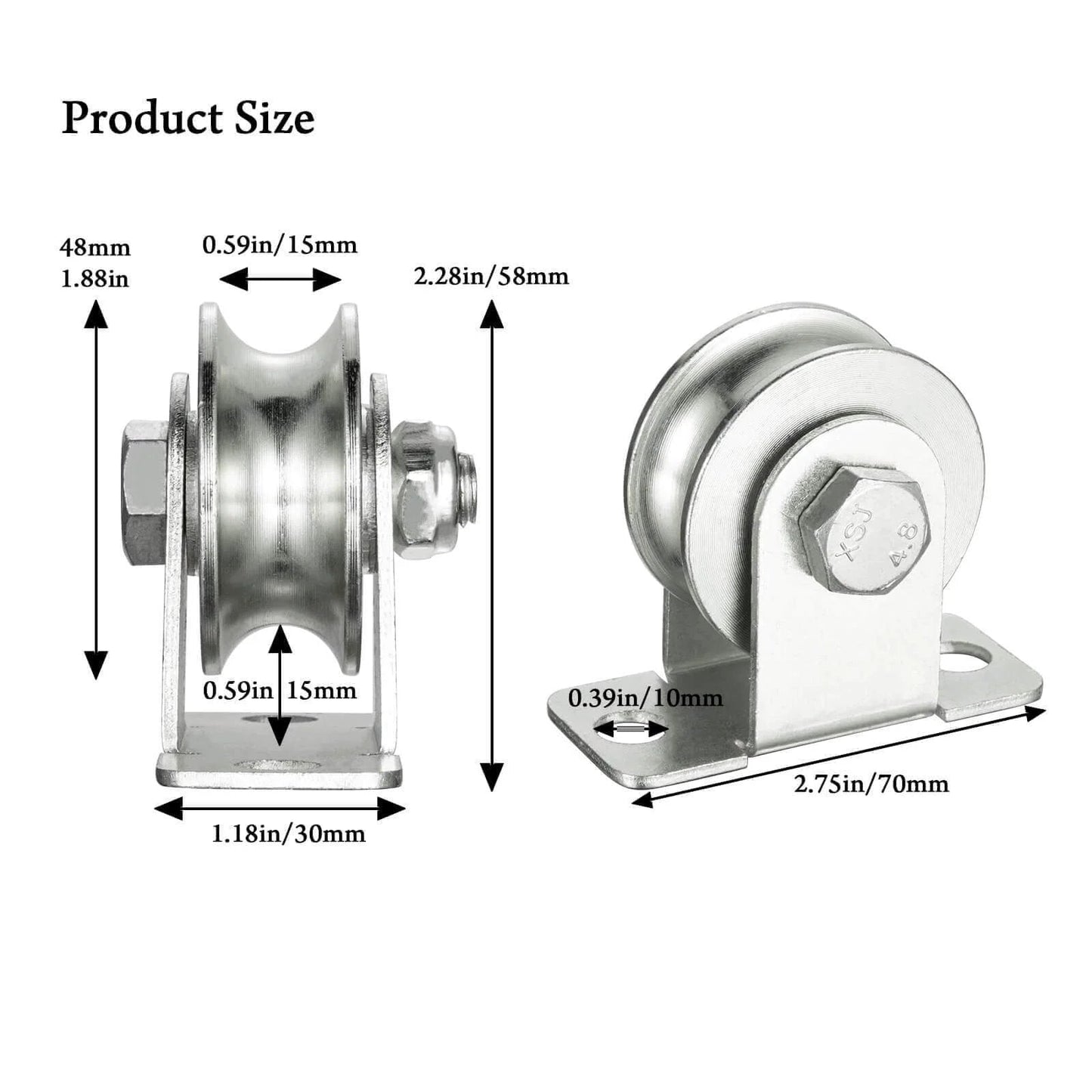 Cable Pulley 48mm Wheel Wall Mount, Bearings Inside, Stainless Steel Rope Pulley for Pulley System, Sliding Gate, Load 1100 LB, 1Pcs