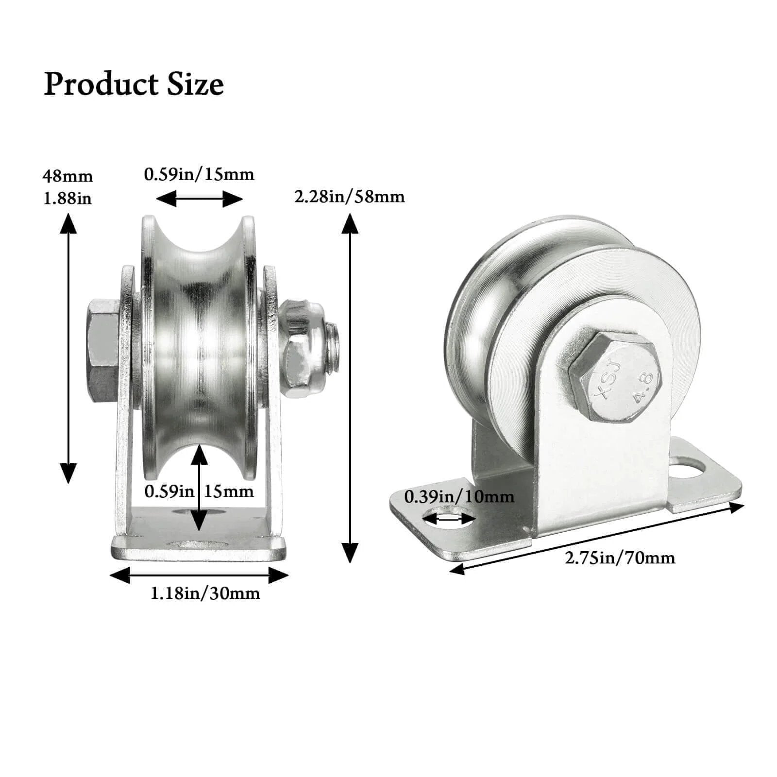 Cable Pulley 48mm Wheel Wall Mount, Bearings Inside, Stainless Steel Rope Pulley for Pulley System, Sliding Gate, Load 1100 LB, 1Pcs