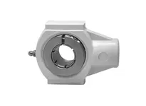 Front view of UEHPL207-23MZ20RFW 1-7/16 in (36.51 mm) Kanigen Accu-Loc RF white hanger bearing with concentric lock collar and polymer housing.