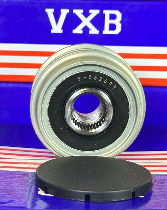 F‑552699 Alternator Freewheel Pulley 5 Groove, 55.8 mm 535000510 with black center and surrounding metallic housing.