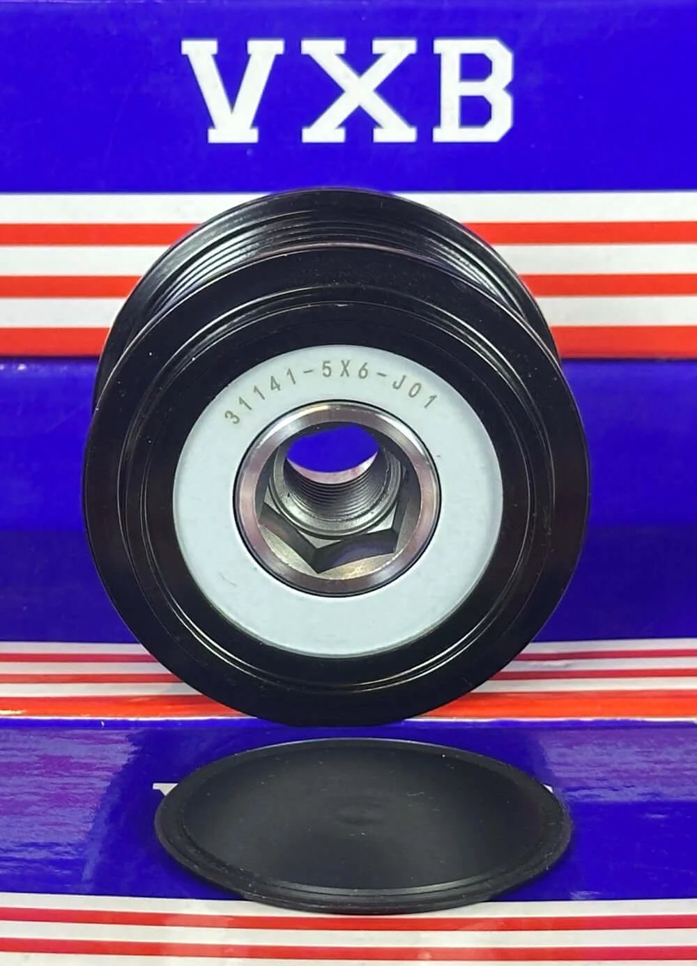 31141-5X6-J01 Alternator Pulley Bearing showing front view with black exterior and silver inner ring, suitable for 2015-2020 Acura TLX.