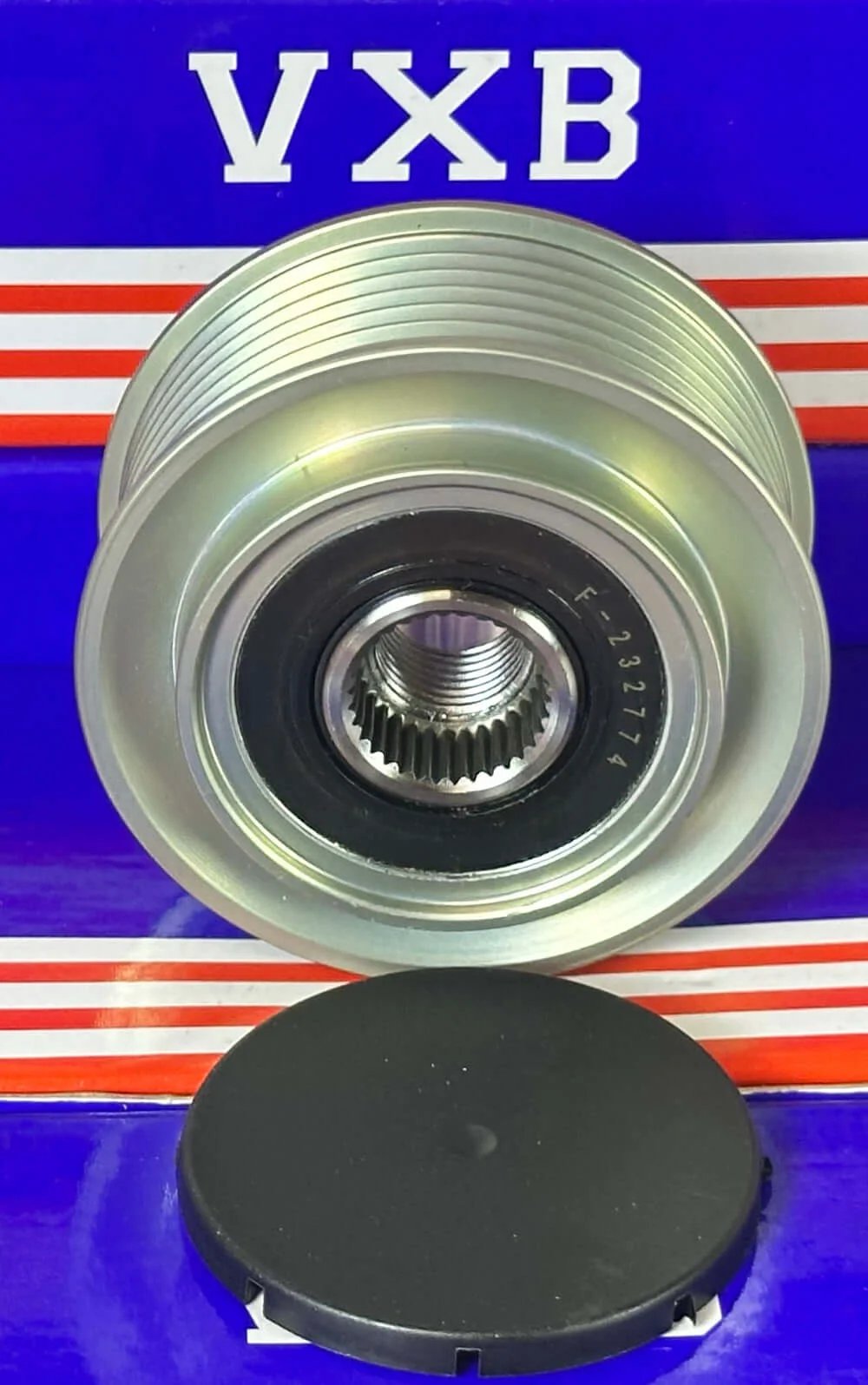 F-232774 Overrunning Alternator Pulley for Hyundai, front view showing pulley design and inner gear detail.
