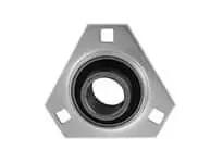 Front view of Single 30mm Narrow Set-Screw Pressed Steel Flange Bearing Unit for Shaft Support, featuring pressed flange housing.