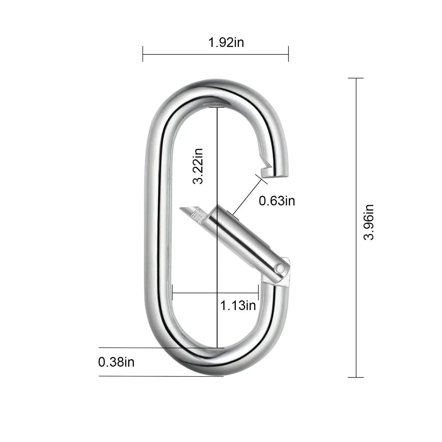 4 Inch Carabiner Clip Heavy Duty Spring Snap Hook Oval Shape 2 Pack 10x100mm Load Bearing 800 Lbs with dimensions shown