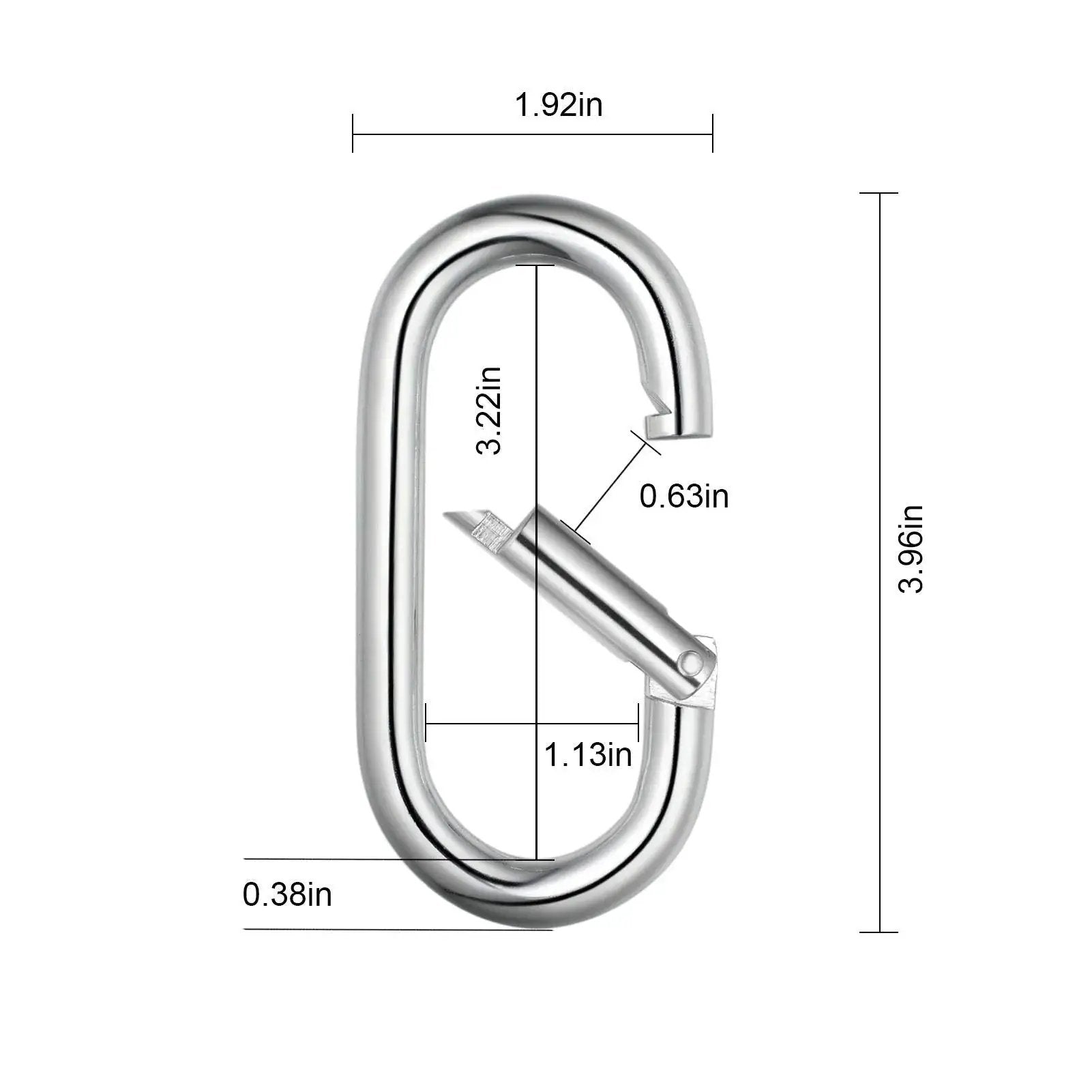 4 Inch Carabiner Clip Heavy Duty Spring Snap Hook Oval Shape 2 Pack 10x100mm Load Bearing 800 Lbs with dimensions shown