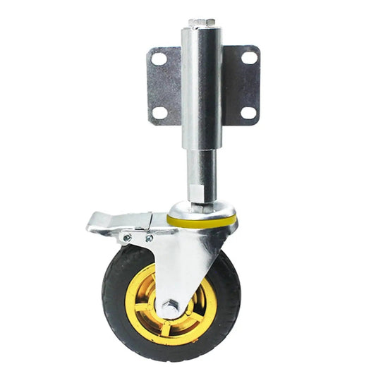 4 Inch Spring Loaded Rubber Gate Wheel With Heavy Duty Swivel Caster And Universal Mount Plate, 360 Degree Rotation With Brake, Adjustable Spring