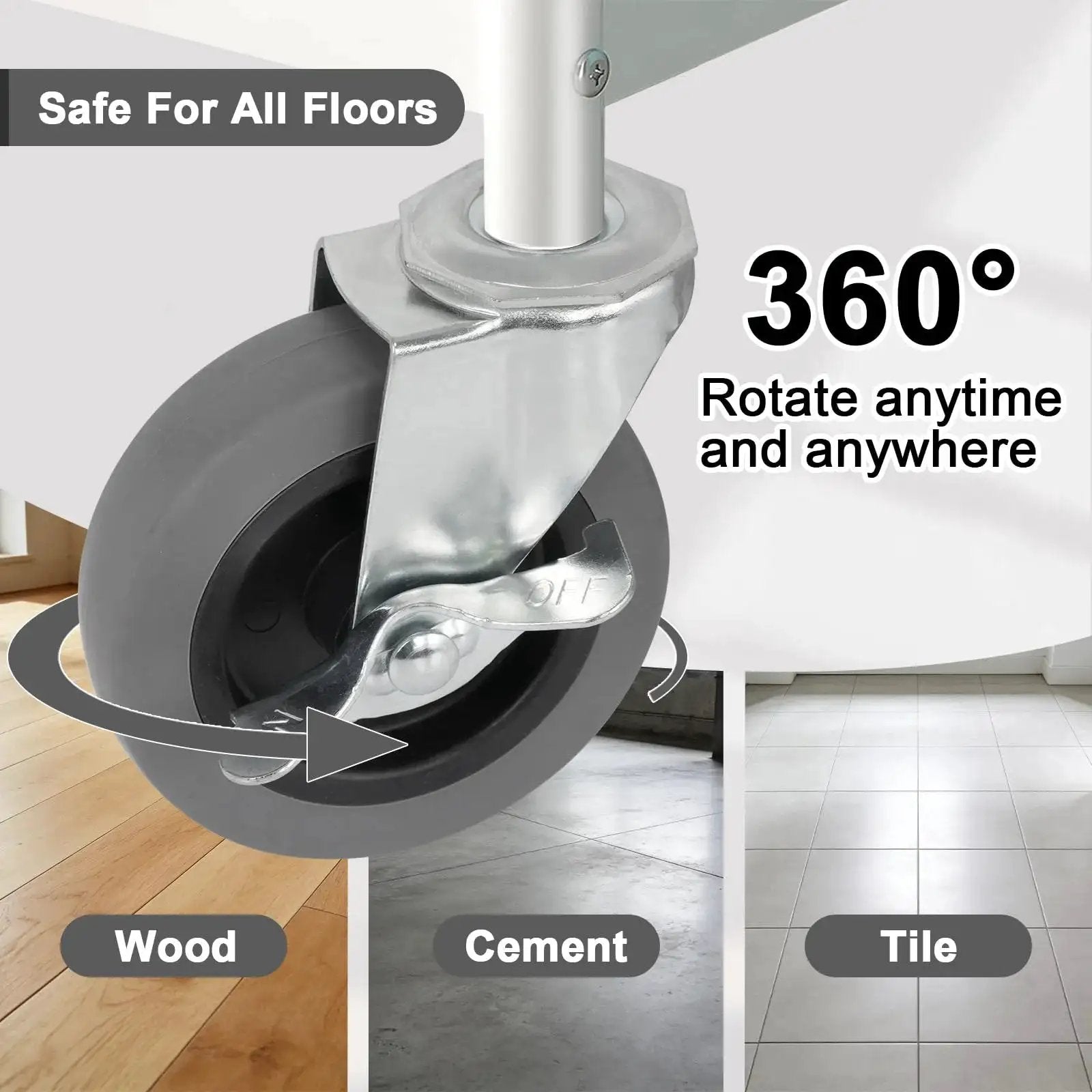 Heavy Duty 4 Inch Thermoplastic Rubber Caster Wheels Set Of 4 With 1/2-Inch-13 X 1-1/2 Inch Threaded Stem, Locking Brakes on tile