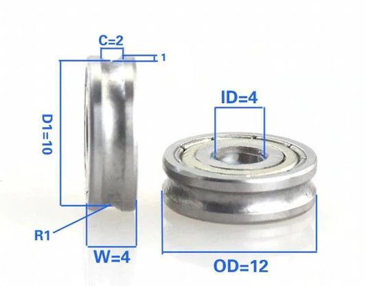 4mm Bore Bearing - 12mm Pulley U-Groove Track Roller 4x12x4mm