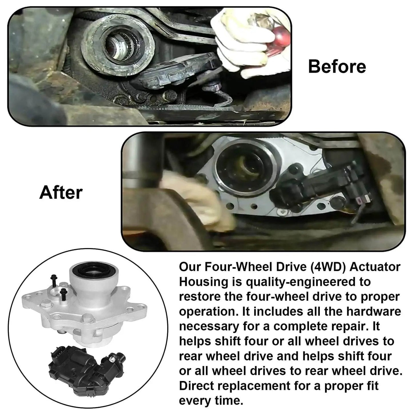 4WD Front Differential Axle Actuator Disconnect Housing Replacement for Buick Chevy Trailblazer Envoy Ascender Bravada 2002-2009 Intermediate Shaft Bearing Assembly Part 12471623 Surwit before and after installation view
