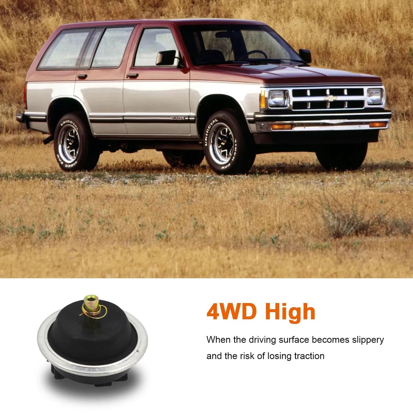 4x4 Differential Vacuum Actuator Replacement 25031740 8250317400 Compatible With Chevy S10 Blazer 1983 2005 S15 Jimmy Sonoma 1983 2004 4 Wheel Drive SUV Parts Durable Easy Install OE Style Fit, shown installed with SUV.