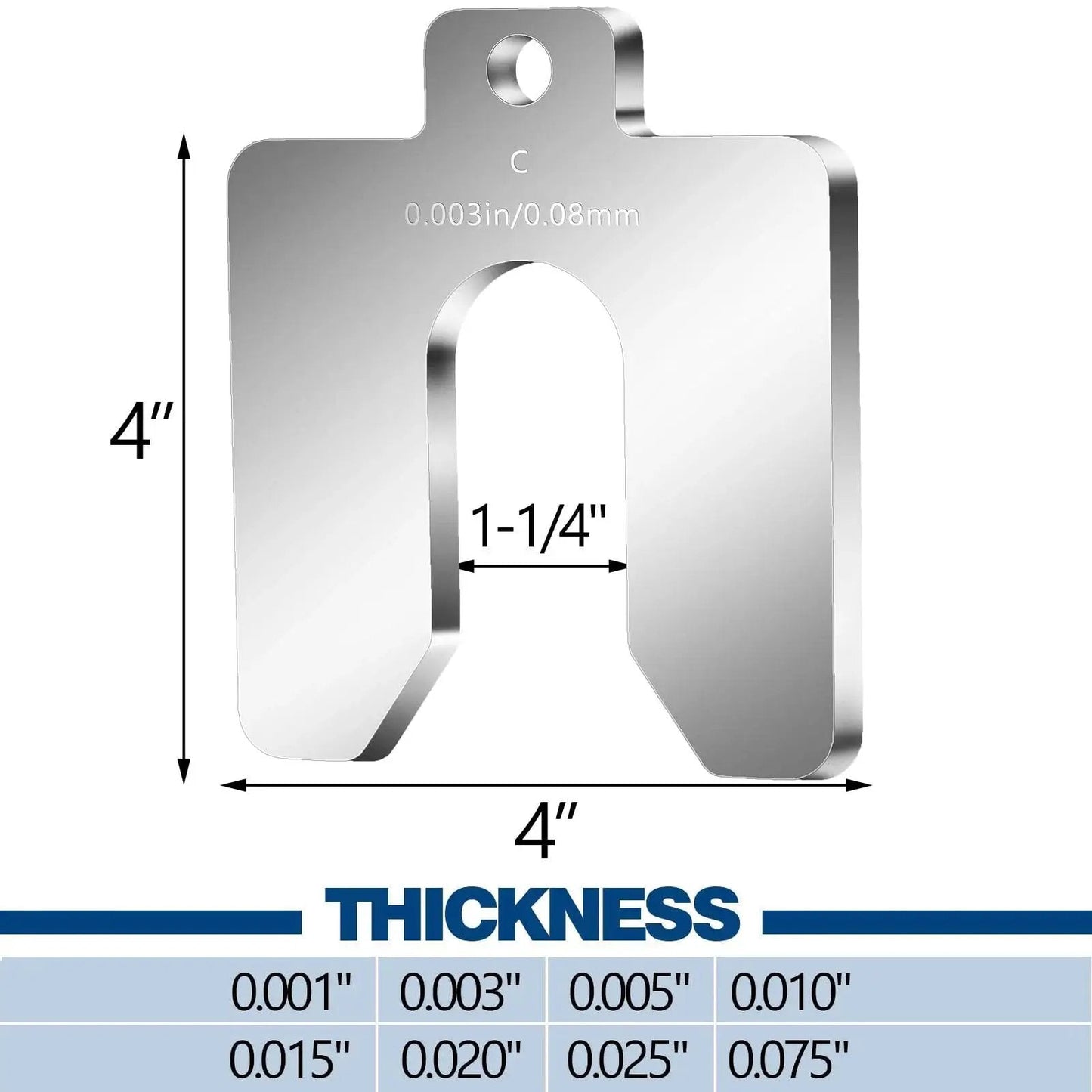 80 Piece Size C Slotted Shims Kit 4 Inch By 4 Inch Stainless Steel Precision Shims For Leveling, thickness 0.003 inch, by Shimeyao