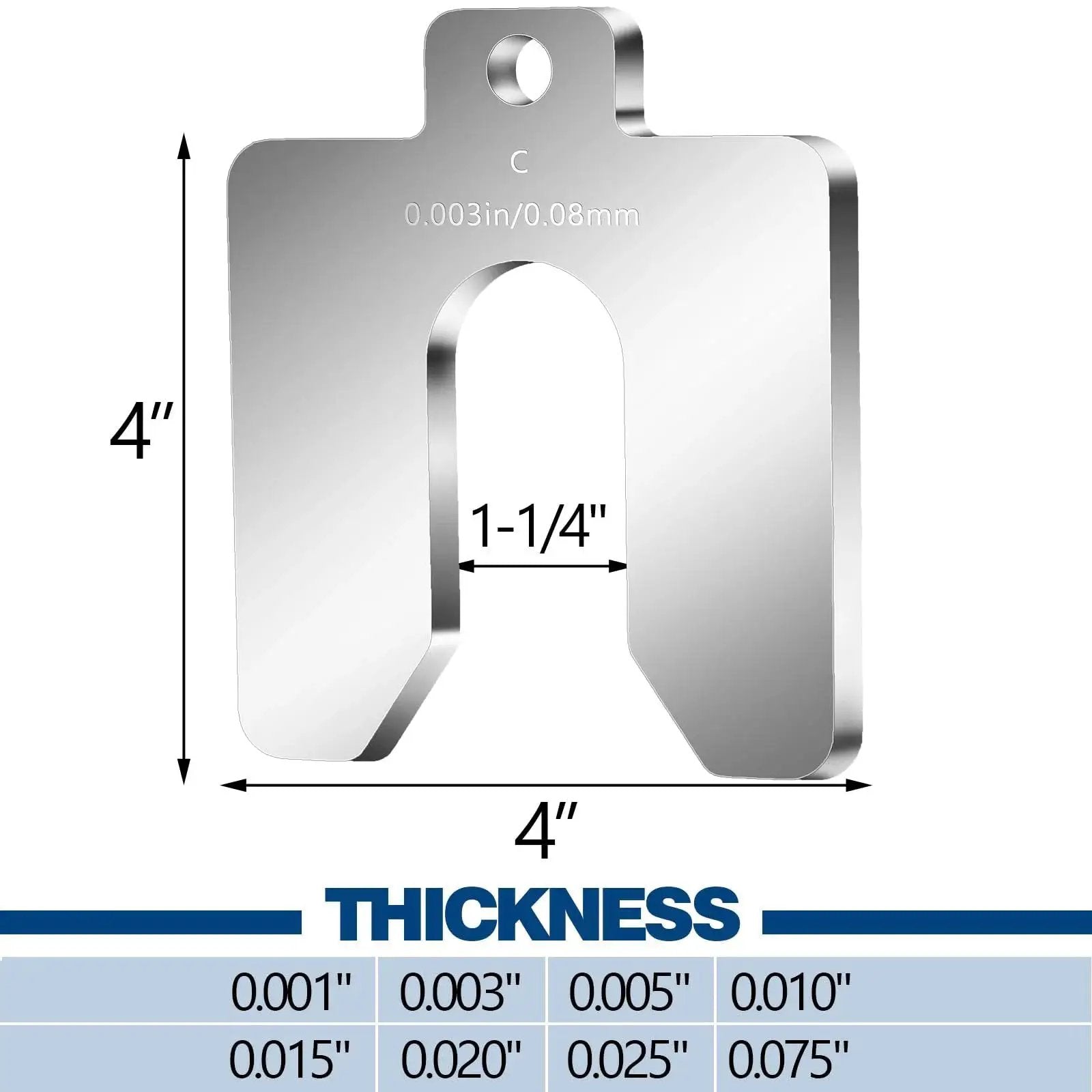 80 Piece Size C Slotted Shims Kit 4 Inch By 4 Inch Stainless Steel Precision Shims For Leveling, thickness 0.003 inch, by Shimeyao