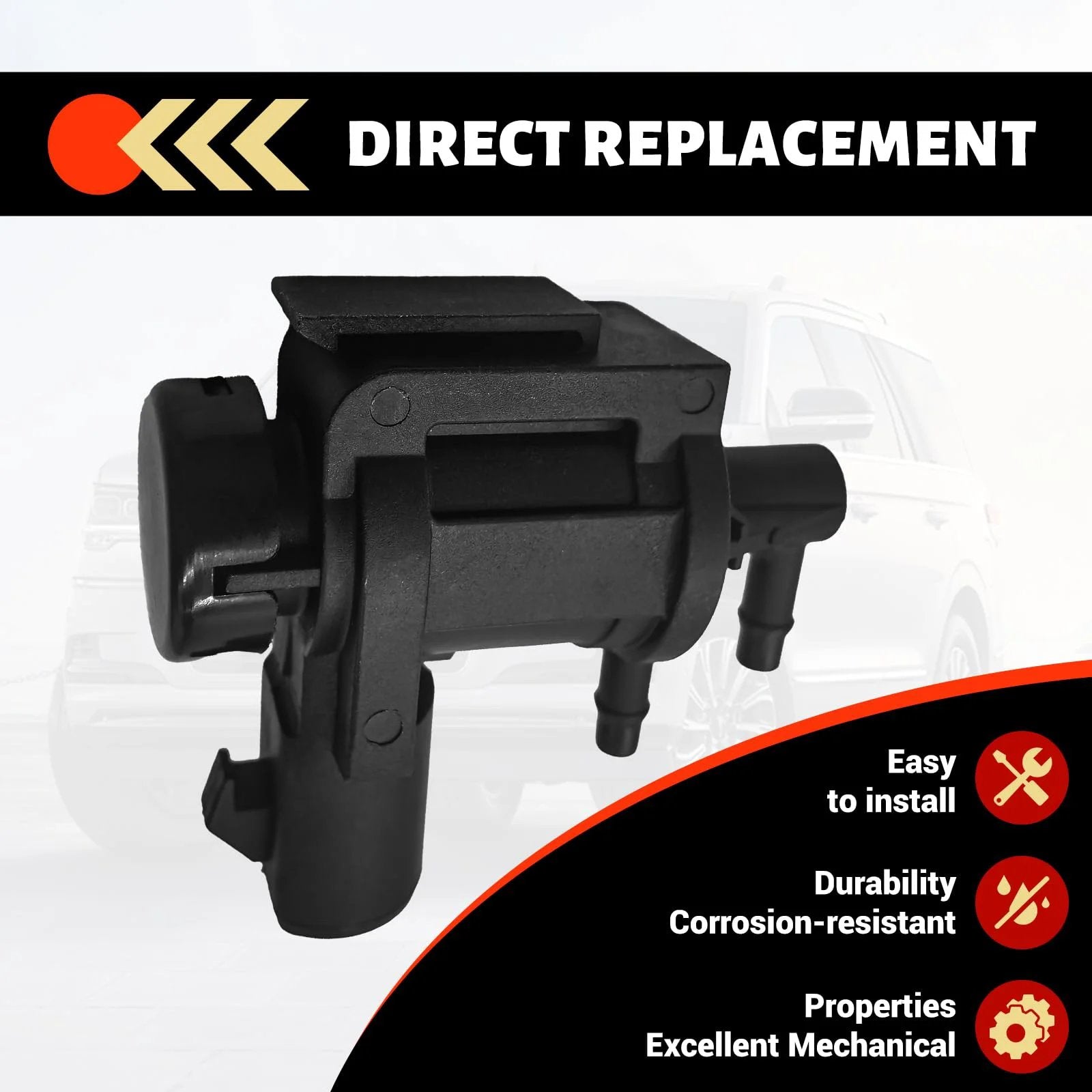 4x4 Vacuum Solenoid Locking Hub Actuator Replacement For Ford F-150 F-250 F-550 Super Duty Expedition And Lincoln Navigator 2007 To 2024 Off Road Ready OE Style 7L1Z9H465B 600-400 FWA1014 By LOKFASISHA Side view of actuator showing connectors and heavy-duty design.