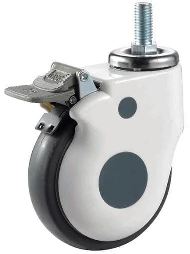 5" 242 Lbs Medical Caster Wheel - Brake M16 Threaded Stem - TPR