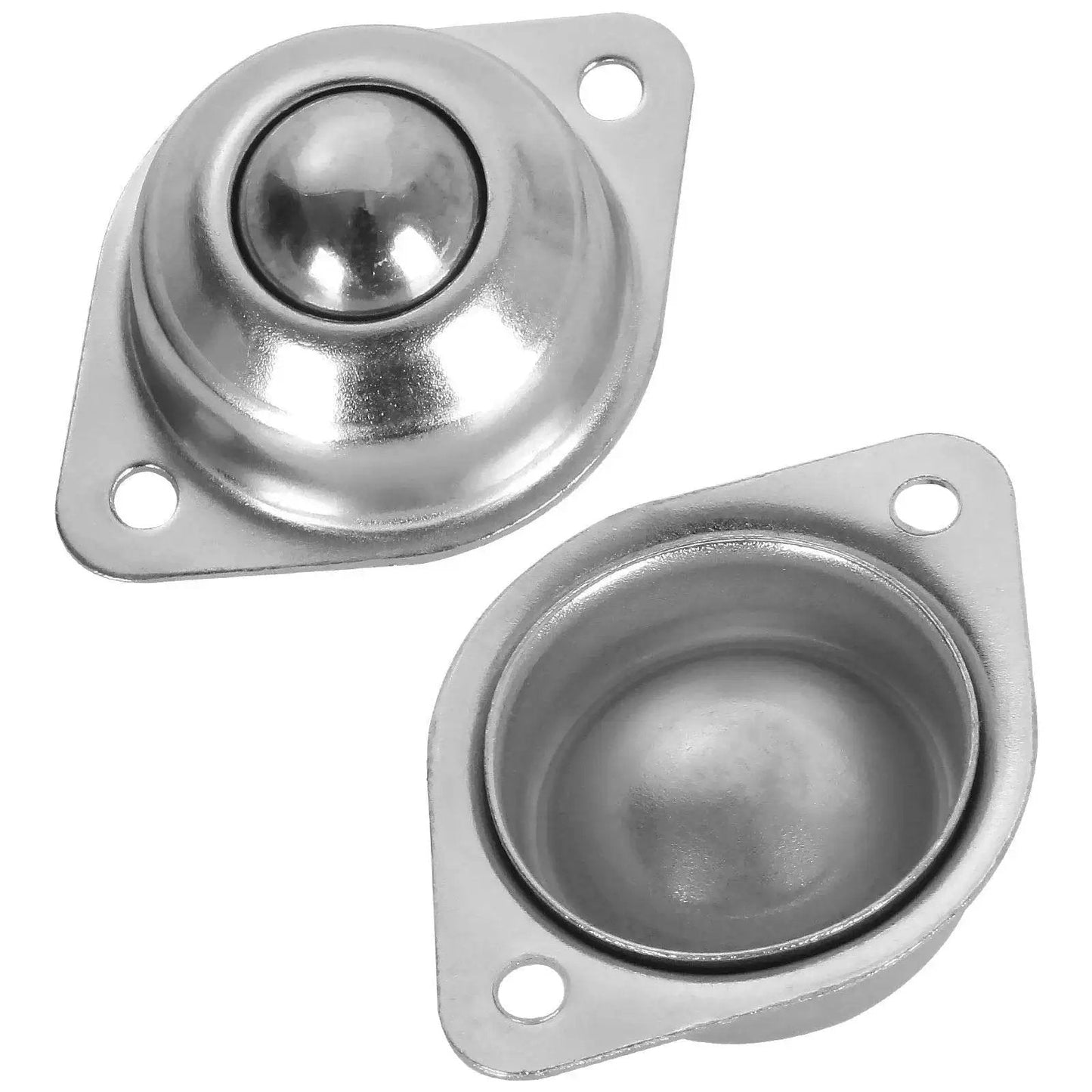 Close-up of Sixteen Piece Five Eighth Inch Ball Transfer Bearings Set Flange Mounted Carbon Steel Heavy Duty 360 Degree Rotation