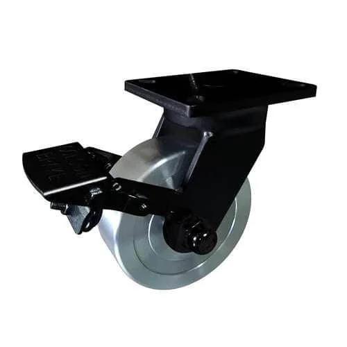 5" Caster Wheel 2205 Lbs - Brake Cast iron PU Top Plate