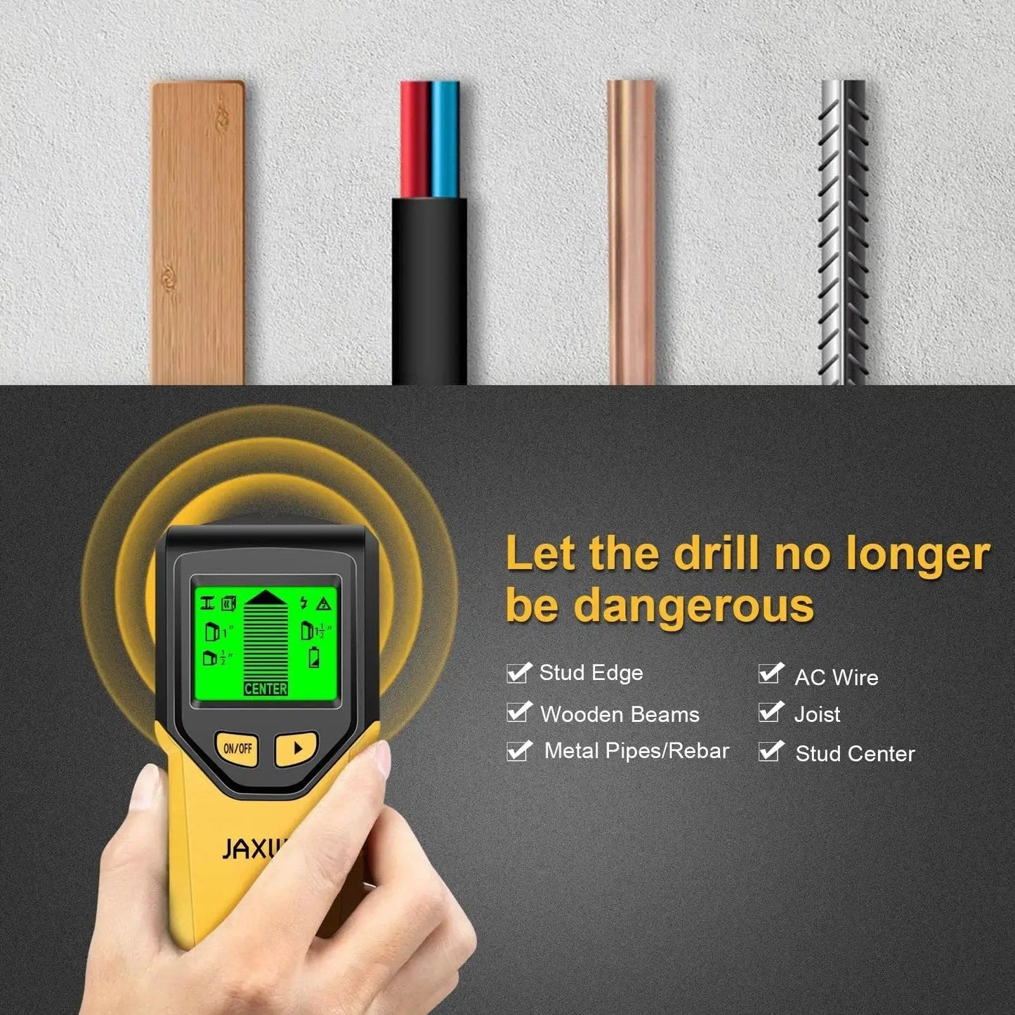 Discover safe, precise mounting with this 5 in 1 Stud Finder Wall Scanner featuring HD LCD display for accurate locating of studs