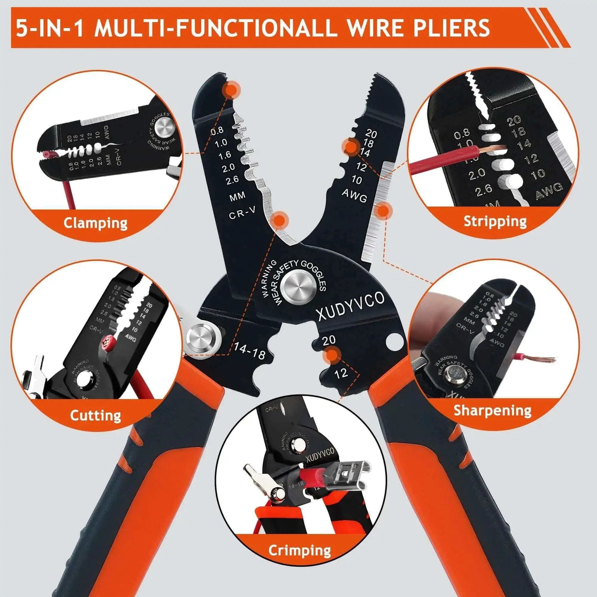 Five In One Wire Stripper Tool For 10 To 20 AWG Electrical Wire, Seven Inch Multifunctional Electrician Cable Stripper