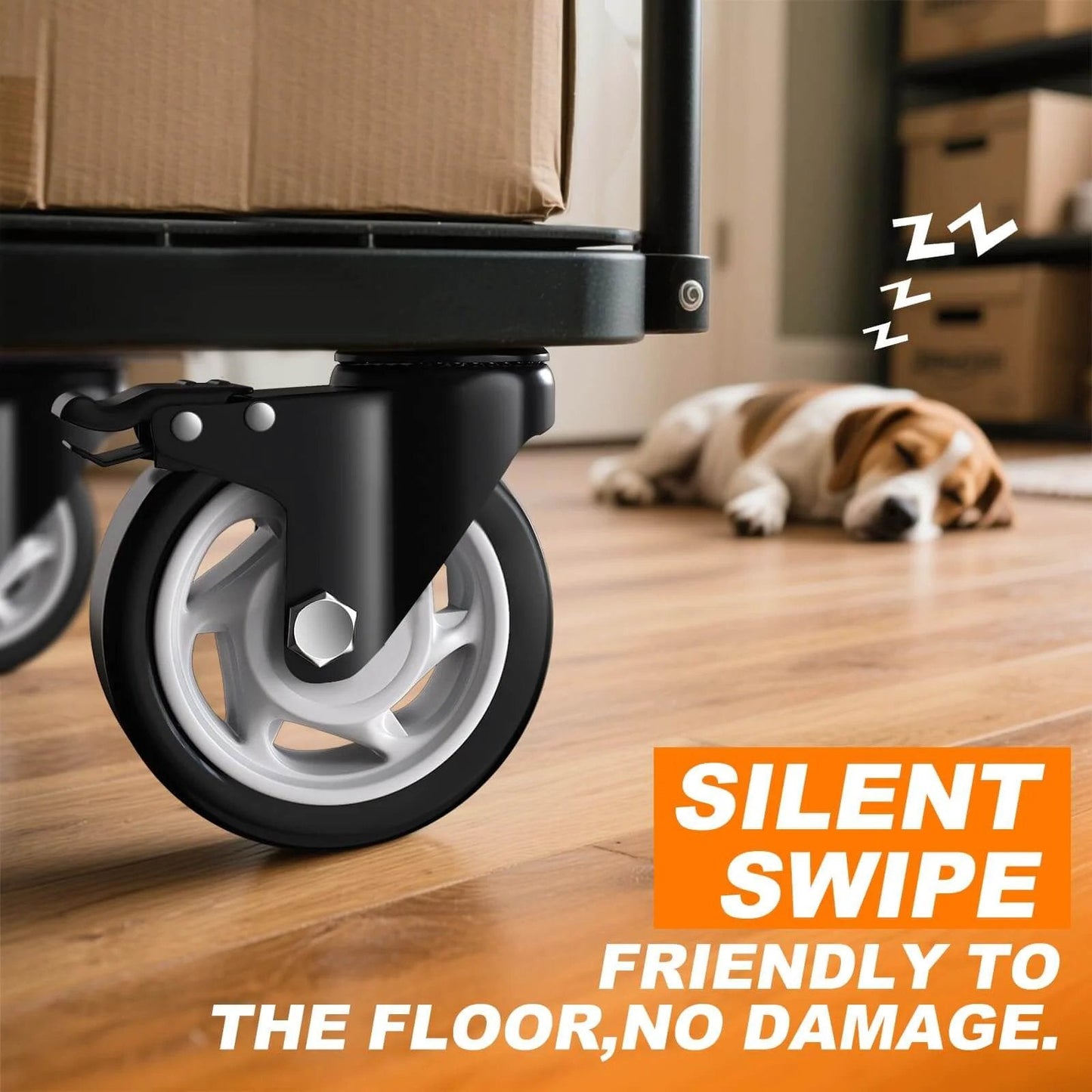 5 inch heavy duty caster wheels set of 4 rated 2600 lb total with 360 swivel & foot brakes quiet floor protecting polyurethane wheels
