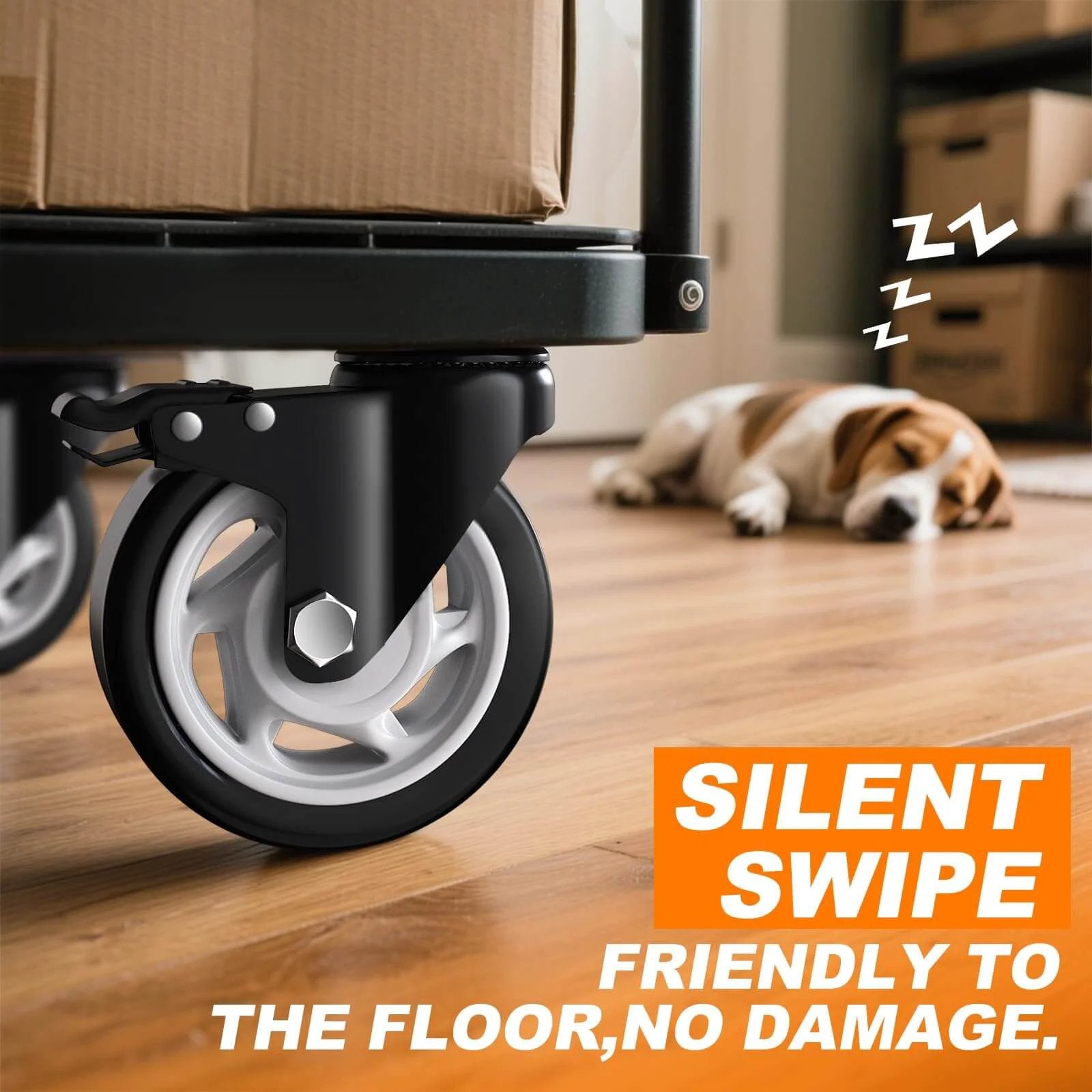 5 inch heavy duty caster wheels set of 4 rated 2600 lb total with 360 swivel & foot brakes quiet floor protecting polyurethane wheels