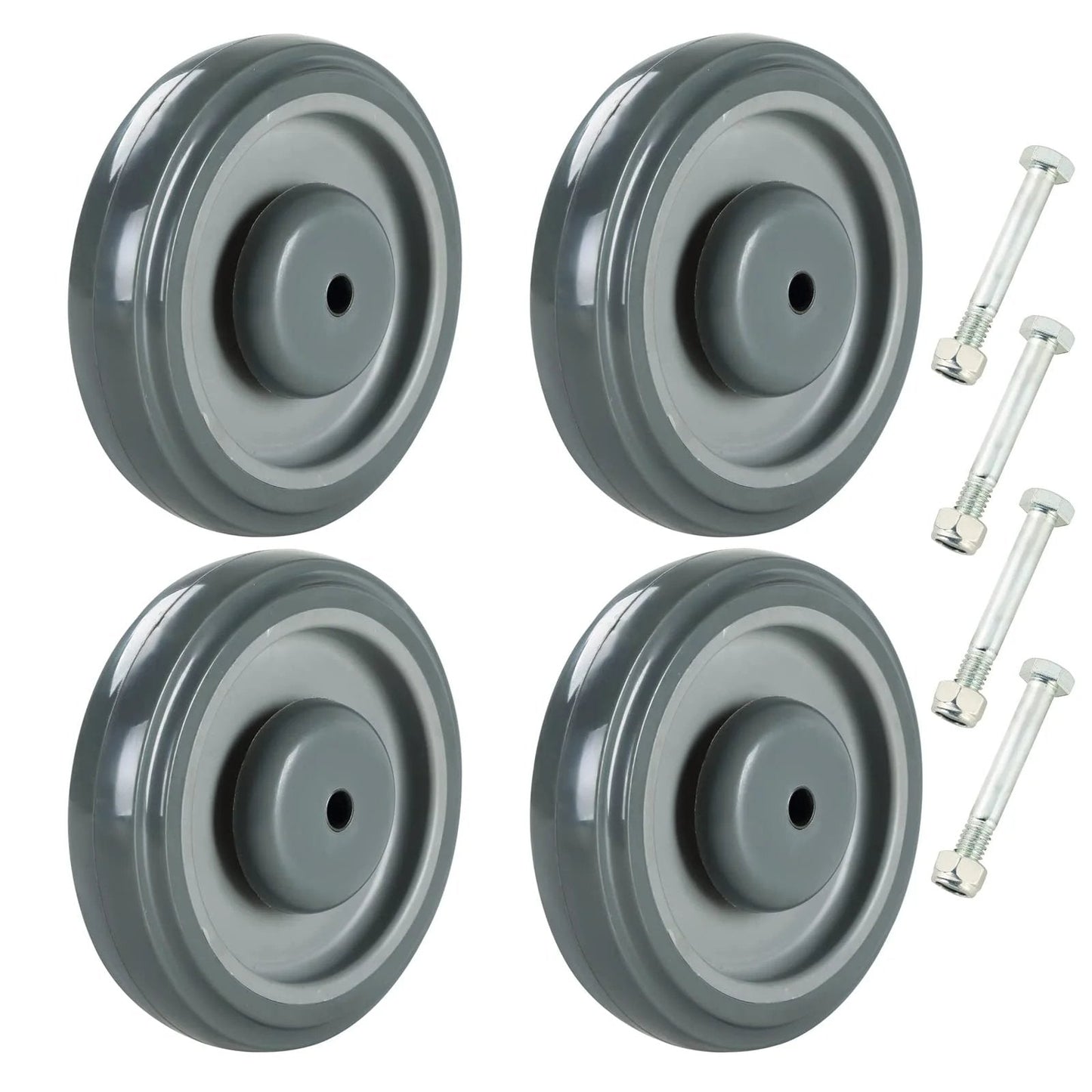5 Inch Diameter Polyurethane Shopping Cart Wheel Replacement Kit With Stepped Tread Face Double Ball Bearing Heavy Duty Caster 1000 Lb Capacity Per Wheel Pack Of 4 Gray Quiet Smooth Operation For Industrial And Retail Carts