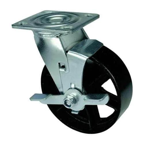 5" Heavy Duty Caster Wheel 507 Lbs - Center Brake Cast iron Top Plate