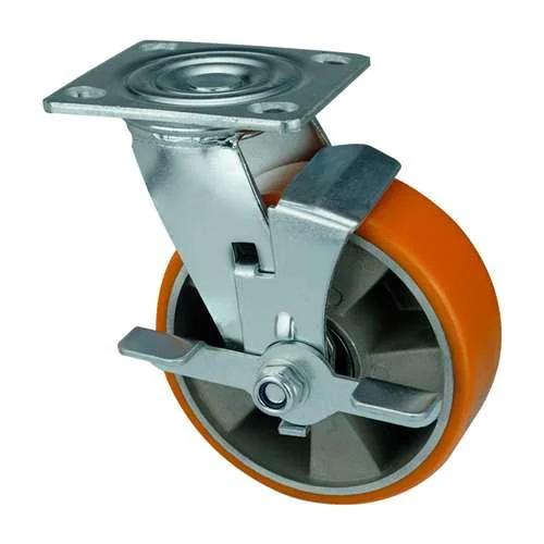 5" Heavy Duty Caster Wheel 926 Lbs - Center Brake Aluminium - PU Top Plate