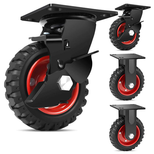 5 Inch Heavy Duty Caster Wheels Set of 4, 1080 LBS Outdoor Industrial Wheels Swivel Large Rubber Casters with Brake