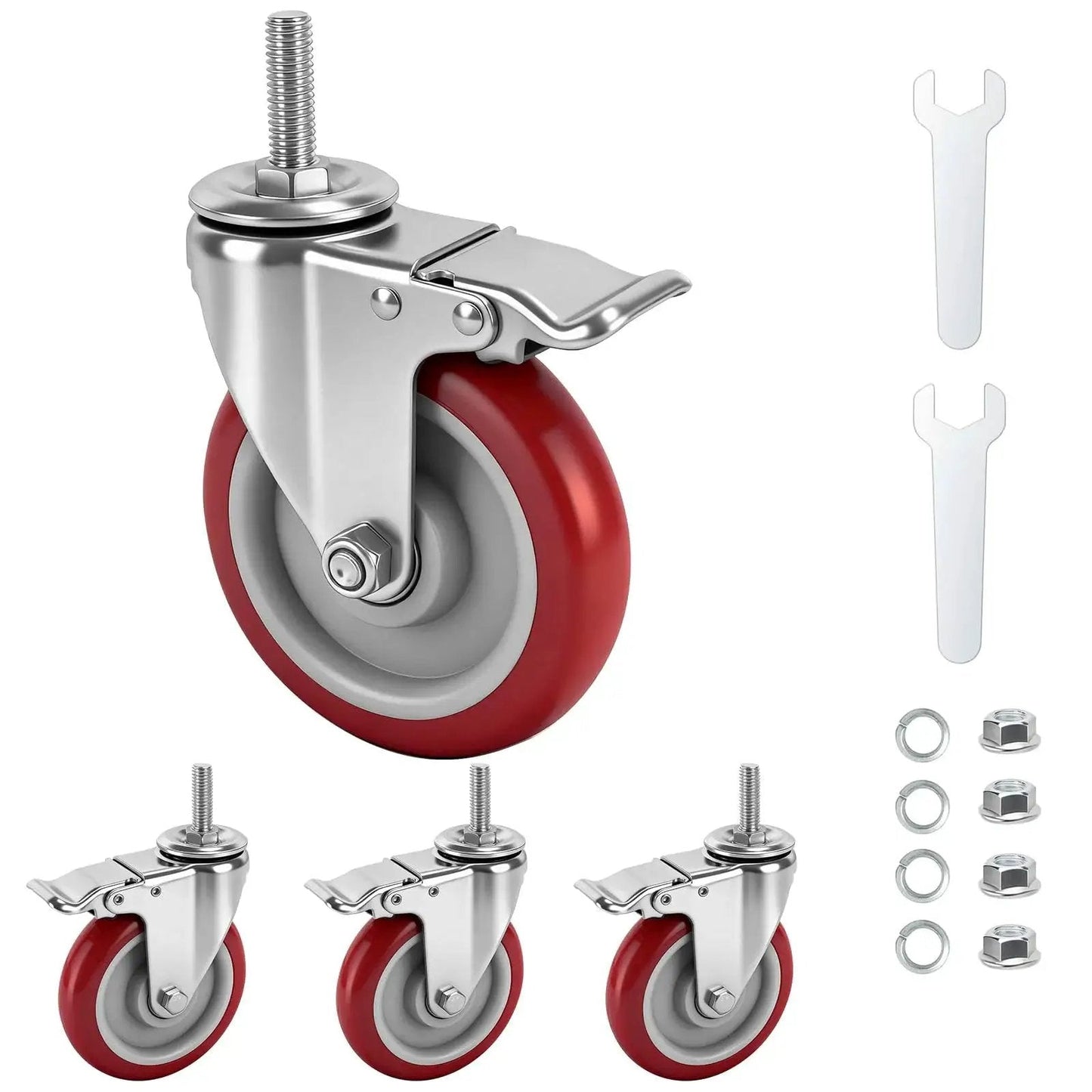 Five Inch Locking Swivel Caster Wheels Set Of Four With One Half Inch By Thirteen Threaded Stem And One And One Half Inch Length