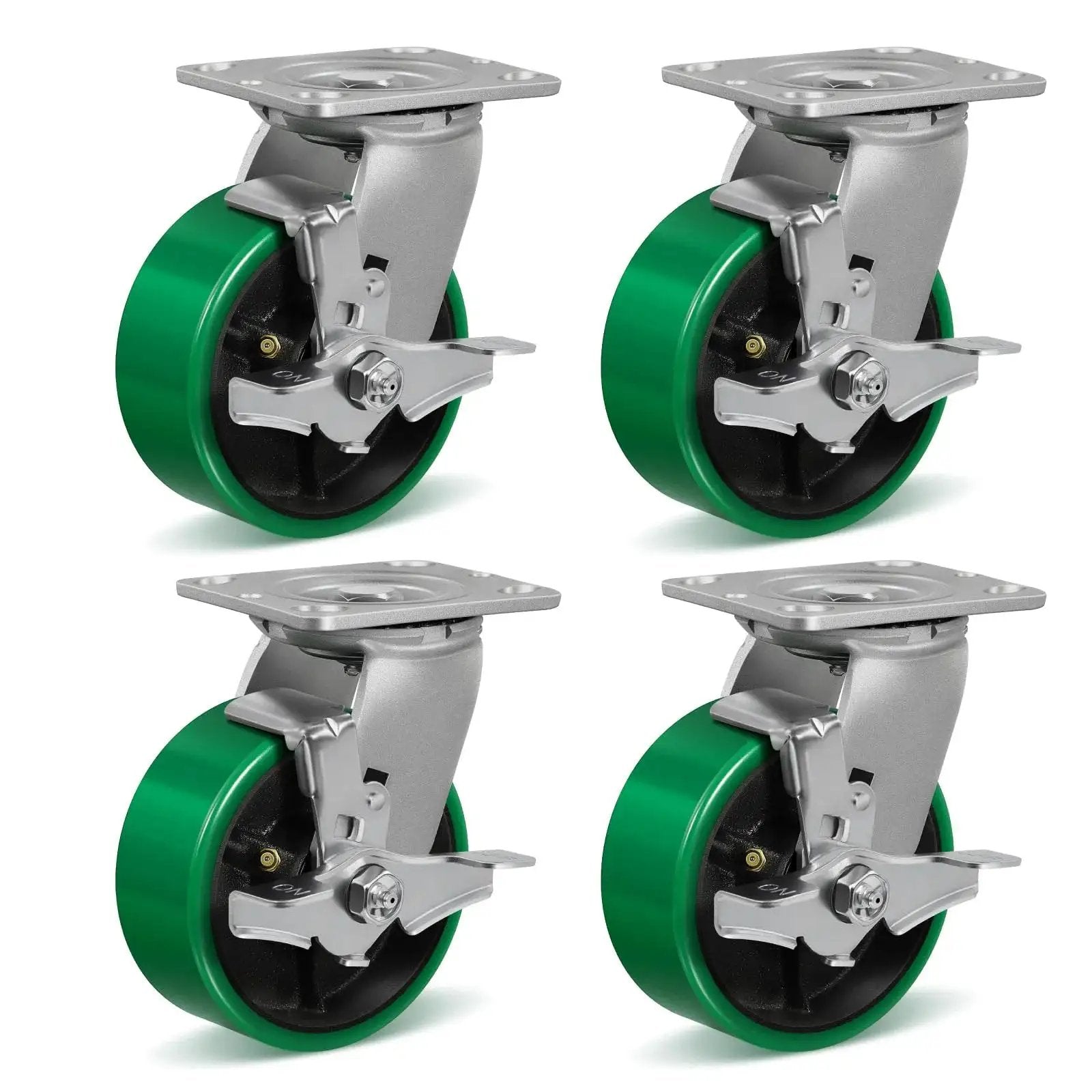 5 Inch Heavy Duty Caster Wheels Set Of 4 With Brakes, Polyurethane On Steel Wheel Surface, Plate Mount Casters