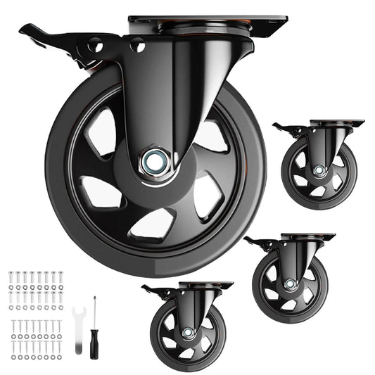 5 inch heavy duty swivel caster wheels set of 4 with double safety brakes stainless steel frame polyurethane wheels including hardware kit