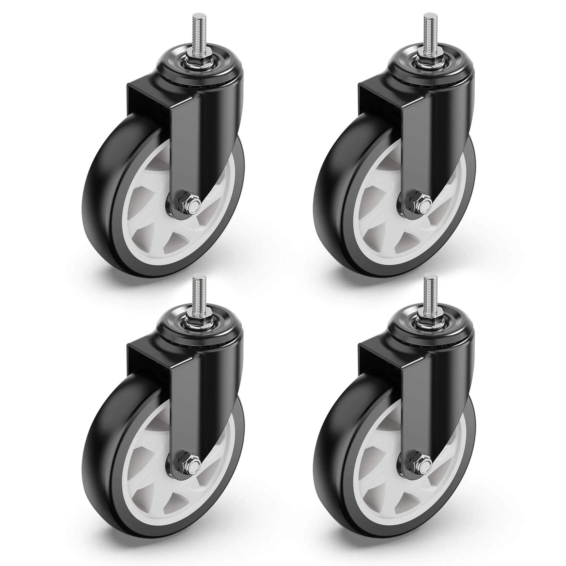 5 Inch Caster Wheels No Brake Stem Casters Set of 4 Heavy Duty Swivel Castors with 3/8 Inch 16 x 1 Threaded Stem Steel Housing PVC Wheels Black